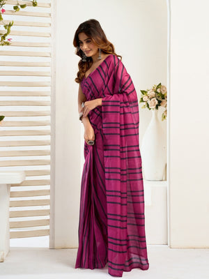 Rajwada Magenta Cotton Linen Zari Work Saree For Women