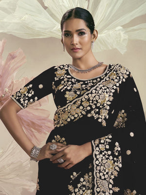 Rajwada Black Organza Embellished Elegant Saree For Women