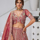 Rajwada Dark Peach Organza Tissue Embroidered Semi-Stitched Lehenga For Women