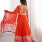 Rajwada Orange Organza Printed Stitched Gown With Dupatta For Women