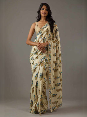 Rajwada Light Green Georgette Printed Saree With Unstitched Blouse For Women