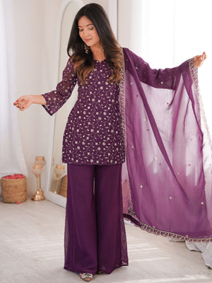 Rajwada Wine Georgette Embellished Kurta Set For Women