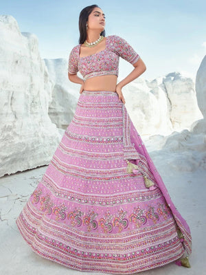 Rajwada Light Pink Georgette Embellished Semi-Stitched lehenga For Women