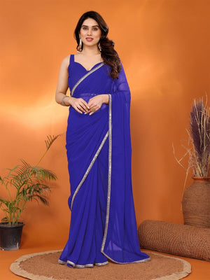 Rajwada Dark Blue Georgette Printed Saree For Women