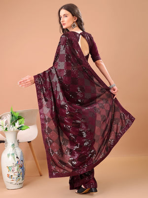 Rajwada Wine Georgette Embroidered Elegant Saree For Women