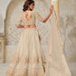 Rajwada Cream Silk Blend Embroidered Semi-Stitched Lehenga For Women