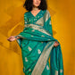 Rajwada Green Silk Blend Woven Saree With Unstitched Blouse For Women