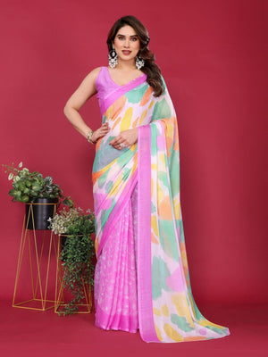 Rajwada Multicolor Silk Blend Printed Saree For Women
