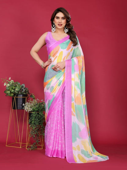 Rajwada Multicolor Silk Blend Printed Saree For Women