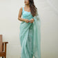 Rajwada Light Blue Organza Mirror Work Saree With Unstitched Blouse For Women