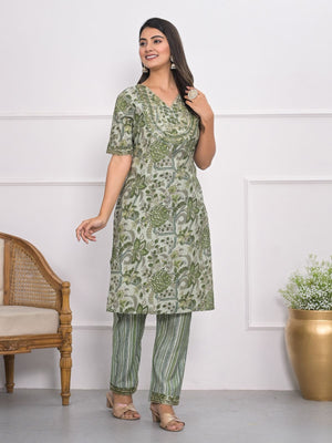 Rajwada Green Chanderi Embroidered And Printed Stitched Kurta Set Without Dupatta For Women