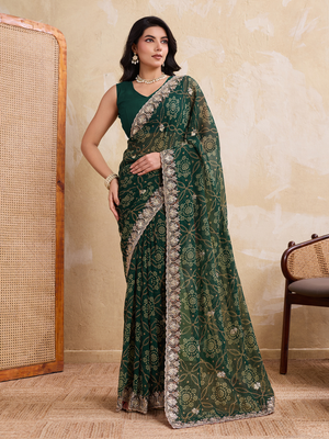 Rajwada Green Georgette Printed Saree For Women