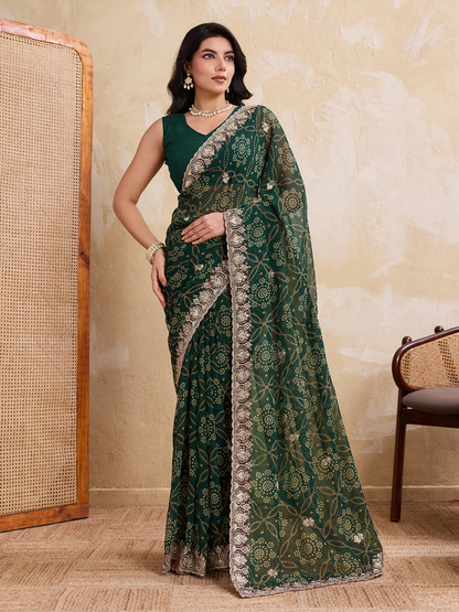 Rajwada Green Georgette Printed Saree For Women