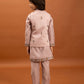 Rajwada Light Pink Viscose Silk Embroidered Stitched Kurta Set For Kids
