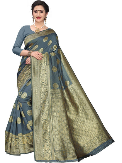 Rajwada Grey Silk Blend Embellished Saree For Women
