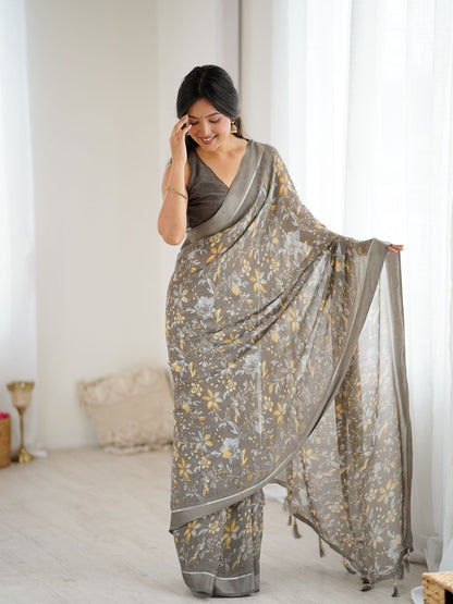 Rajwada Grey Georgette Printed Saree For Women