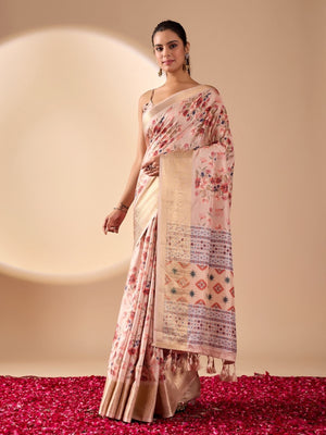 Rajwada Pink Silk Blend Printed Saree For Women