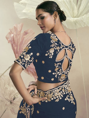 Rajwada Dark Teal Organza Embellished Elegant Saree For Women