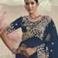 Rajwada Dark Teal Organza Embellished Elegant Saree For Women
