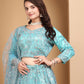 Rajwada Sky Blue Net Embellished Semi-Stitched lehenga For Women