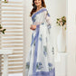Rajwada White And Blue Cotton Linen Zari Work Saree For Women