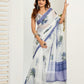 Rajwada White And Blue Cotton Linen Zari Work Saree For Women