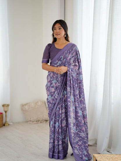 Rajwada Lavender Georgette Printed Saree For Women