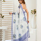Rajwada White And Blue Cotton Linen Zari Work Saree For Women