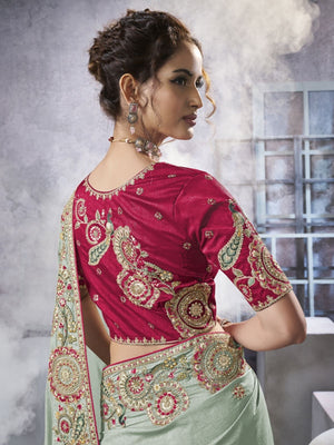 Rajwada Light Green Georgette Crush Embellished Elegant Saree For Women