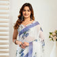 Rajwada White And Blue Cotton Linen Zari Work Saree For Women
