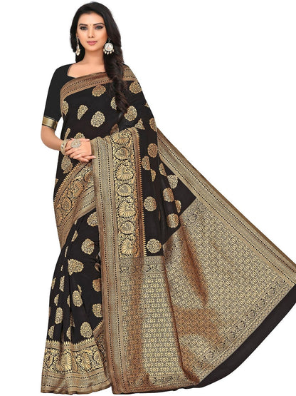 Rajwada Black Silk Blend Embellished Saree For Women