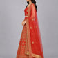 Red Silk Blend Embellished Lehenga