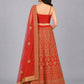 Red Silk Blend Embellished Lehenga
