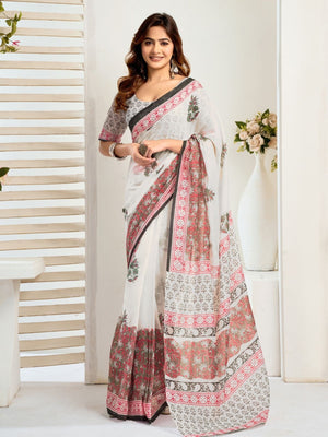 Rajwada Multicolour Cotton Linen Zari Work Saree For Women