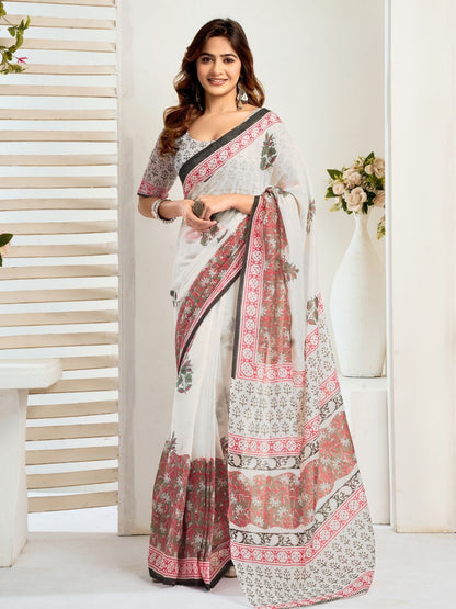 Rajwada Multicolour Cotton Linen Zari Work Saree For Women
