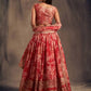 Rajwada Red Organza Printed And Embriodered Semi-Stitched Lehenga For Women