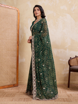 Rajwada Green Georgette Printed Saree For Women