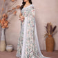 Rajwada Grey Satin Printed Saree With Unstitched Blouse For Women