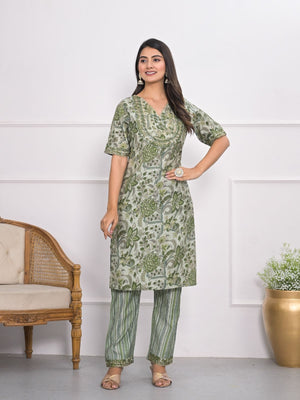 Rajwada Green Chanderi Embroidered And Printed Stitched Kurta Set Without Dupatta For Women