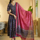 Rajwada Navy Blue Rayon Printed Stitched Kurta Set For Women