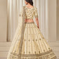 Rajwada Cream Art Silk Embroidered Semi-Stitched lehenga For Women