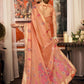 Rajwada Peach Cotton Blend Solid Saree For Women