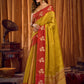 Rajwada Mustard And Maroon Silk Blend Solid Saree For Women