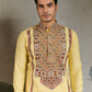 Rajwada Yellow Viscose Silk Embroidered Stitched Kurta For Men