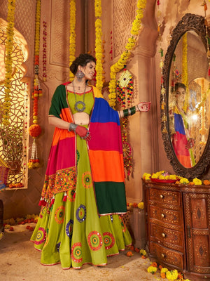 Rajwada Green Viscose Cotton Embroidered Semi-Stitched lehenga With Stunning Tassels For Women