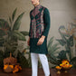 Rajwada Dark Green Viscose Silk Embroidered Stitched Kurta For Men