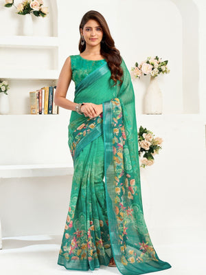 Rajwada Green Cotton Linen Zari Work Saree For Women