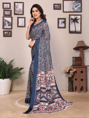 Rajwada Grey Georgette Printed Saree For Women