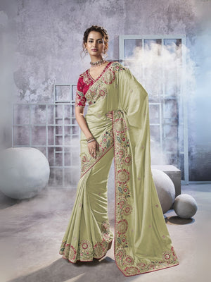 Rajwada Light Green Georgette Crush Embroidered Elegant Saree For Women