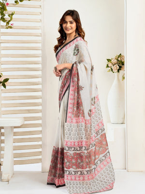 Rajwada Multicolour Cotton Linen Zari Work Saree For Women